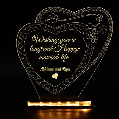 Personalized 3D Illusion LED Table Lamp | Double Heart Shape Customized Name Lamp